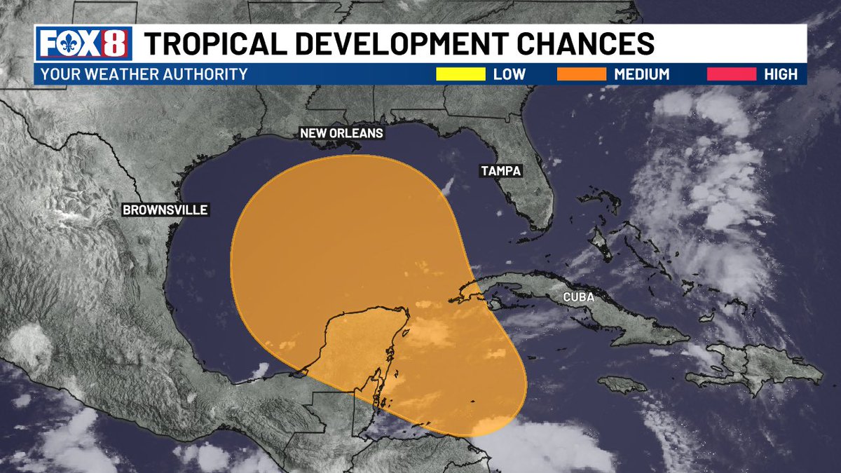 ZackFradellaWx's tweet photo. A tropical system is likely to form in the Gulf next week and the threat to the Gulf Coast is increasing. Residents from LA to FL need to stay up to date. Please note that individual models showing landfall points 5+ days out will be wrong - don’t feed into the hype. #lawx https://t.co/Yn1PyHA2SY