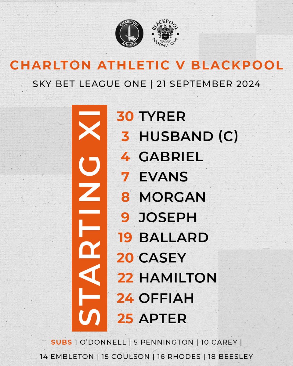 BlackpoolFC's tweet photo. 📋 This is how the Seasiders line-up this afternoon to take on @CAFCofficial.

🍊 #UTMP https://t.co/TV2WKsWFCs