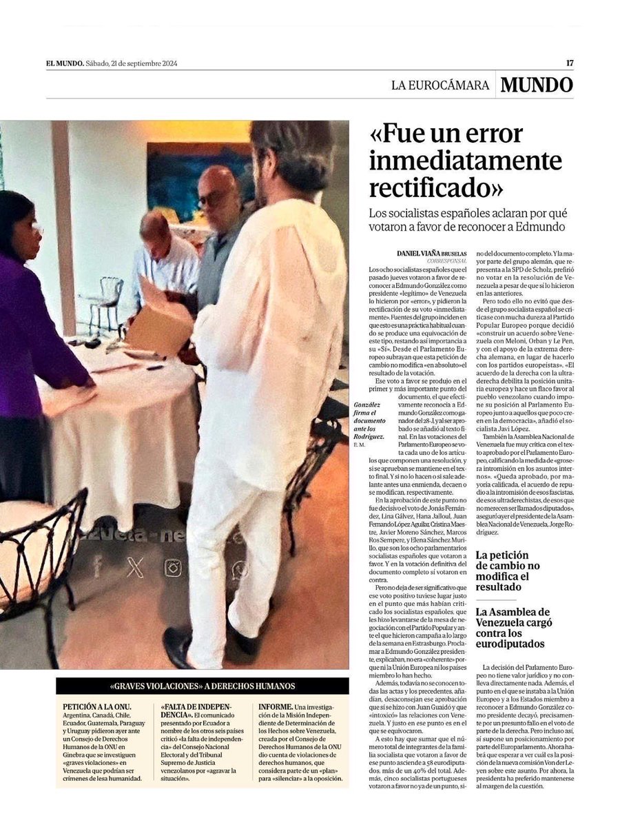 ReporteYa's tweet photo. #21Sep #Edmundo
Periódico El Mundo reveló cómo el operador de la MUD, Eudoro González, representante de Zapatero, se infiltró en el entorno de Edmundo para presionar y lograr exilio del presidente electo. "Eudoro se apareció junto al jefe del SEBIN en la casa de González" - @AsiEsNoticiasVe