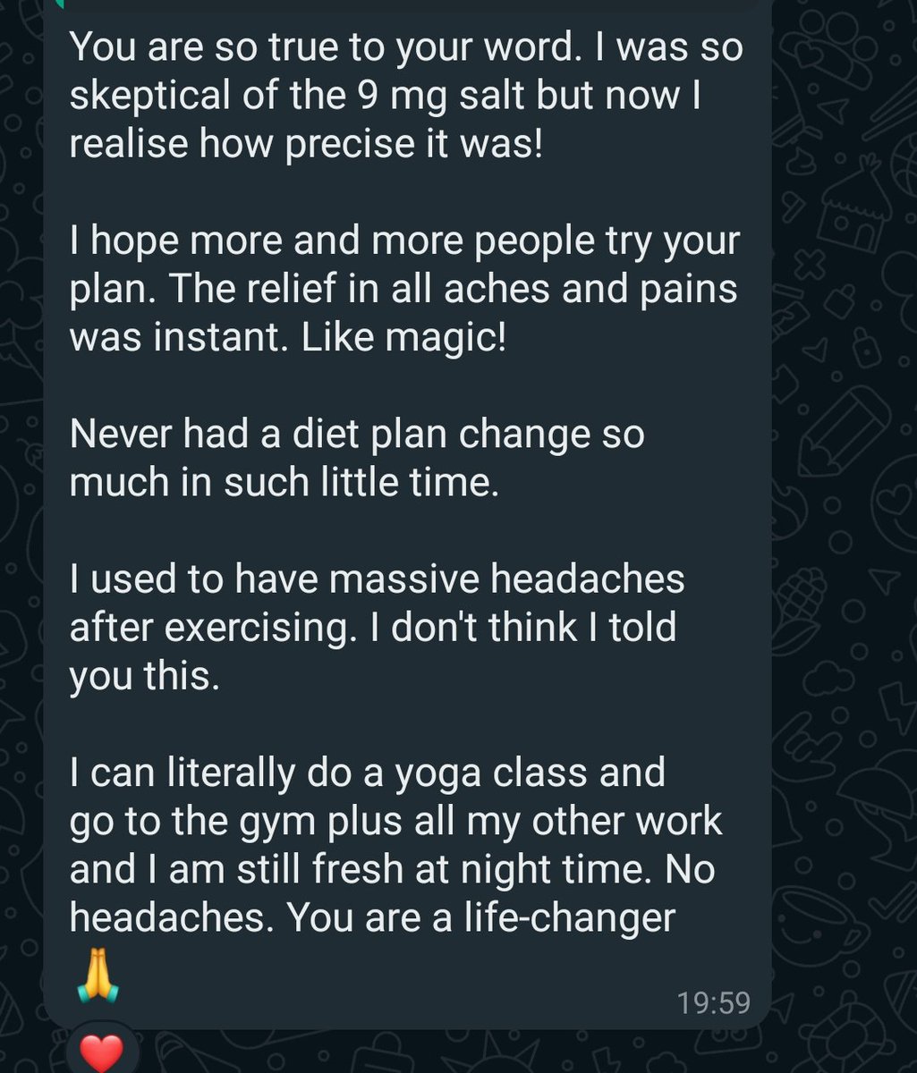 TheIraSahay's tweet image. Another fantastic #ProgressUpdate in this case!  Feedback attached. This is after she came off all Hypertension pills within the first month of starting with me. That too on 9-10gms of dietary salt intake/day! 😄

Thanks to the Pioneer of low-carb in India, Anup Singh @dlifein,…