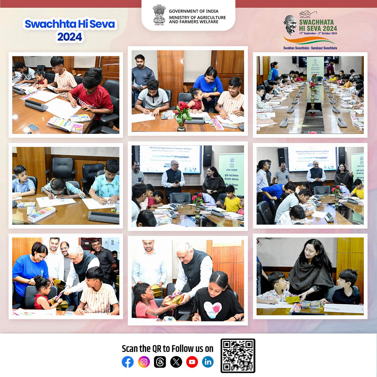 AgriGoI's tweet photo. As part of various activities under Swachhata Hi Seva-2024, a drawing competition themed “Swachhata” for the wards of Safaimitra was organized by the Department of Agriculture & Farmers Welfare at Krishi Bhawan, New Delhi today. The event was graced by Dr. Devesh Chaturvedi, Secretary, Department of Agriculture & Farmers Welfare and Ms. Shubha Thakur, Additional Secretary in the Department. More than 60 children participated in the drawing competition.

#agrigoi #SwabhavSwachhata #SanskarSwachhata #SHS2024 #SwachhataHiSeva2024 #SwachhBharatMission #SwachhBharat #SwachhSurvekshan2024