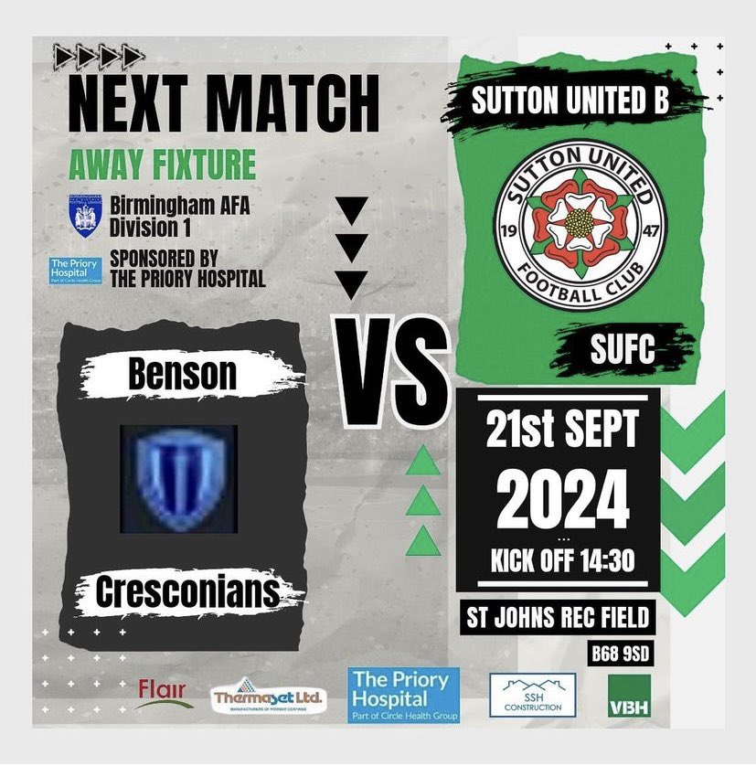 ⚽️MATCHDAY⚽️

Today we’re on the road again as we make the trip to Oldbury, looking to maintain our strong start to the season.

🟢 ⚫️💪🏻

<a href="/BirminghamFL/">Birmingham League</a> <a href="/SuttonUtdFC/">Sutton United FC (Birmingham)</a>