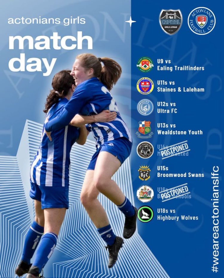 It’s <a href="/CapitalGirlsLnd/">Capital Girls League</a> match day for our youth sides! Good luck to all teams today! #WeAreActoniansLFC 🔵⚪️