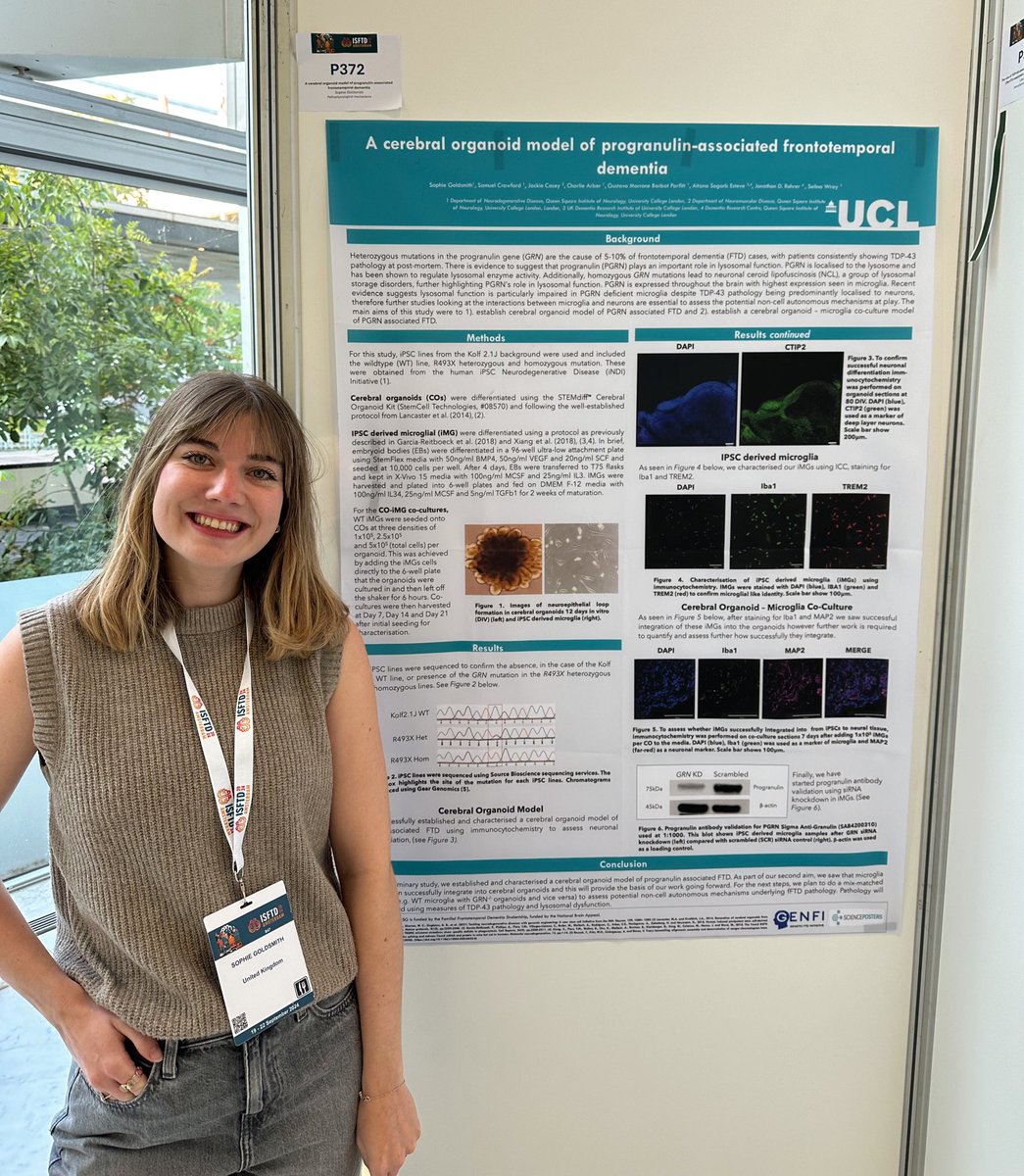 Sophie Goldsmith (@sgoldsmith0) on Twitter photo It’s been an amazing few days at the <a href="/isftd/">International Society for Frontotemporal Dementias</a> conference in Amsterdam so far! 🧠 I am very excited to have the fantastic opportunity to present a poster (P372) on some preliminary work from my PhD! 🧫Come say hi if you’re around ☺️ #ISFTD2024 It’s been an amazing few days at the <a href="/isftd/">International Society for Frontotemporal Dementias</a> conference in Amsterdam so far! 🧠 I am very excited to have the fantastic opportunity to present a poster (P372) on some preliminary work from my PhD! 🧫Come say hi if you’re around ☺️ #ISFTD2024