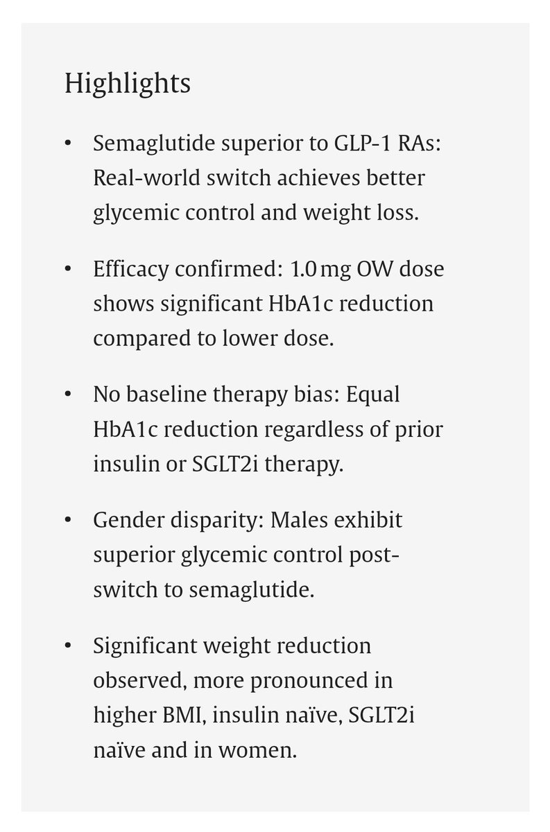 JorRuizSanchez's tweet photo. 📣Recién publicado: estudio en 👥👥 con #diabetestipo2 y #obesidad tratadas con #semaglutide s.c.
✔️El cambio desde otro #AGLP1 a semaglutide aporta un beneficio extra en el control de HbA1c y peso
🔗link:
https://t.co/kEO6vwQjeT https://t.co/a234qxH5um