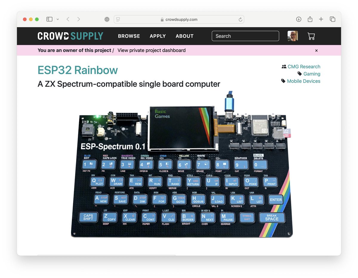 MrBananas's tweet image. This is very exciting! My ESP32 ZX Spectrum board is now live on Crowd Supply! crowdsupply.com/cmg-research/e…