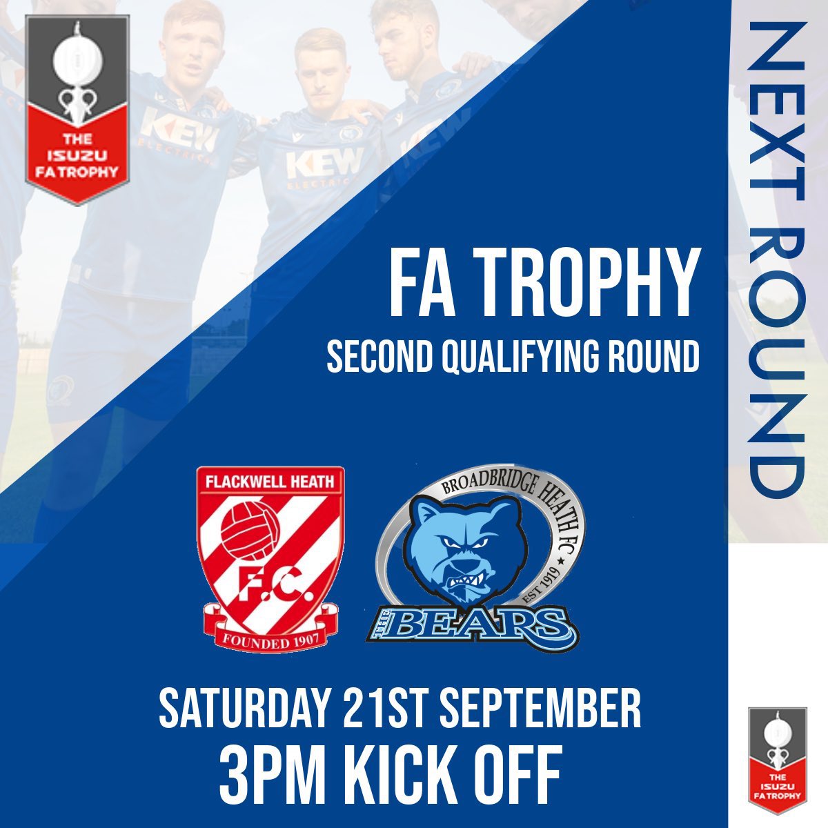 BroadbridgeHeath FC (@thebearsbbhfc) on Twitter photo ๐ FA TROPHY MATCH DAY ๐
The Bears play in the second qualifying round of the <a href="/IsuzuFATrophy/">Isuzu FA Trophy</a> for the first time in the clubโs history against Flackwell Heath.
๐ <a href="/FHFC1907/">Flackwell Heath FC</a>
๐ Saturday 21st September
๐ 3pm KO
๐ Wilks Park, HP10 9EA
Come along and support the Bearโs ๐ FA TROPHY MATCH DAY ๐
The Bears play in the second qualifying round of the <a href="/IsuzuFATrophy/">Isuzu FA Trophy</a> for the first time in the clubโs history against Flackwell Heath.
๐ <a href="/FHFC1907/">Flackwell Heath FC</a>
๐ Saturday 21st September
๐ 3pm KO
๐ Wilks Park, HP10 9EA
Come along and support the Bearโs