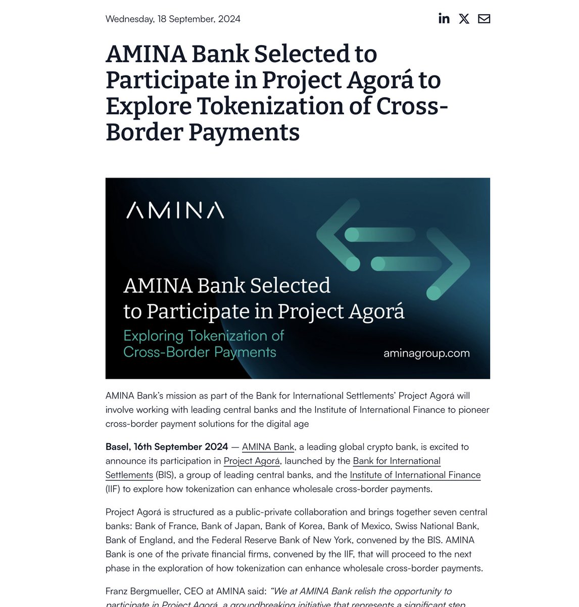 lukeTDD's tweet image. HAHHAAH YOU ARE JOKING. #Velo #Lightnet

On September 16th, Amina Bank posted a blog stating how they were selected to participate in PROJECT AGORA. BY THE @BIS_org 

BRINGING TOGETHER 7 CENTRAL BANKS: Bank of France (representing the Eurosystem), Bank of Japan, Bank of Korea,…