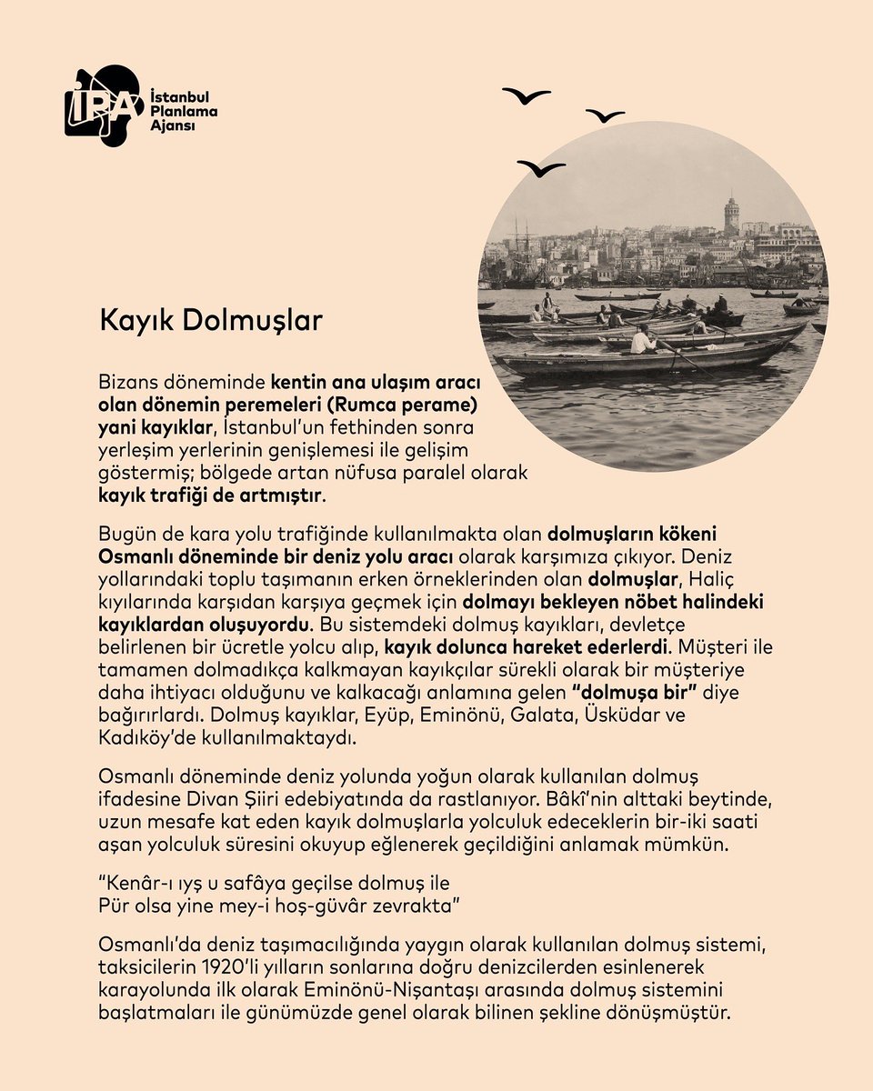 🛶İstanbul’un Değerleri: Kayık Dolmuşlar 🛶

Günümüz toplu taşıma sistemi içinde halen daha kullanımı devam eden, kara yolu ulaşımında ilk kullanımının 1920’lere dayandığı “dolmuş” sisteminin temellerinin Osmanlı döneminde İstanbul deniz ulaşımında atıldığını biliyor muydunuz?
