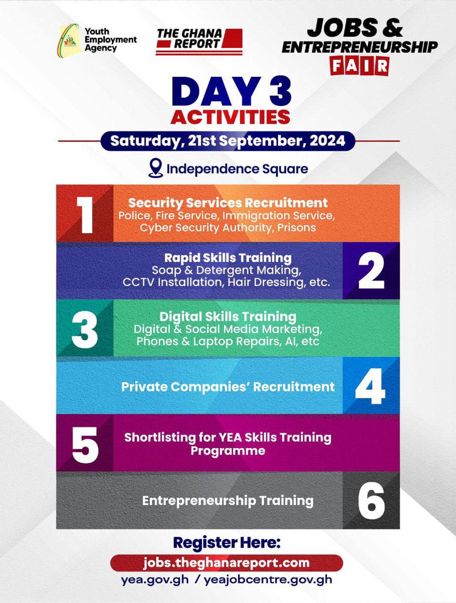 #GhanaJobsFair
#TheGhanaReportJobs
#YouthEntrepreneurship2024
Don’t miss today’s session of the Ghana Report Jobs for all Ghanaian youths.
