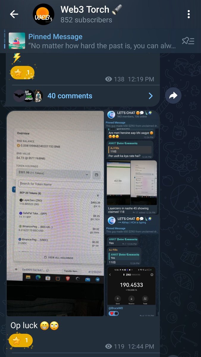Web3Torch community are slaying. 

Have you heard about Layerzero Unclaimed Drop - Users are getting upto 150% $ZRO back on what they claimed earlier in season 1.

Check Your $ZRO unclaimed Drop: layerzero.foundation/claim

Our fam made 650 $ZRO worth something around $2700 - extra