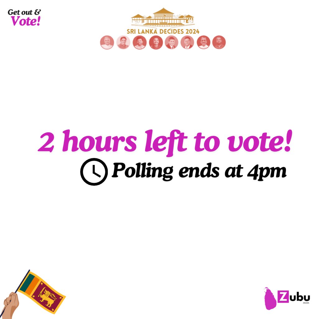 ZubuMedia's tweet photo. Vote soon! Polling ends at 4pm! #SriLankaDecides2024 https://t.co/BBASR3zDH8