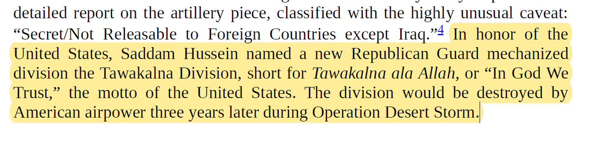 5000Emir's tweet photo. Saddam during the Iran-Iraq war named the Tawaklna division after the in God we trust motto written on the US dollar, in honor of the intelligence the CIA provided him during the war. https://t.co/VkJuYTqOD7