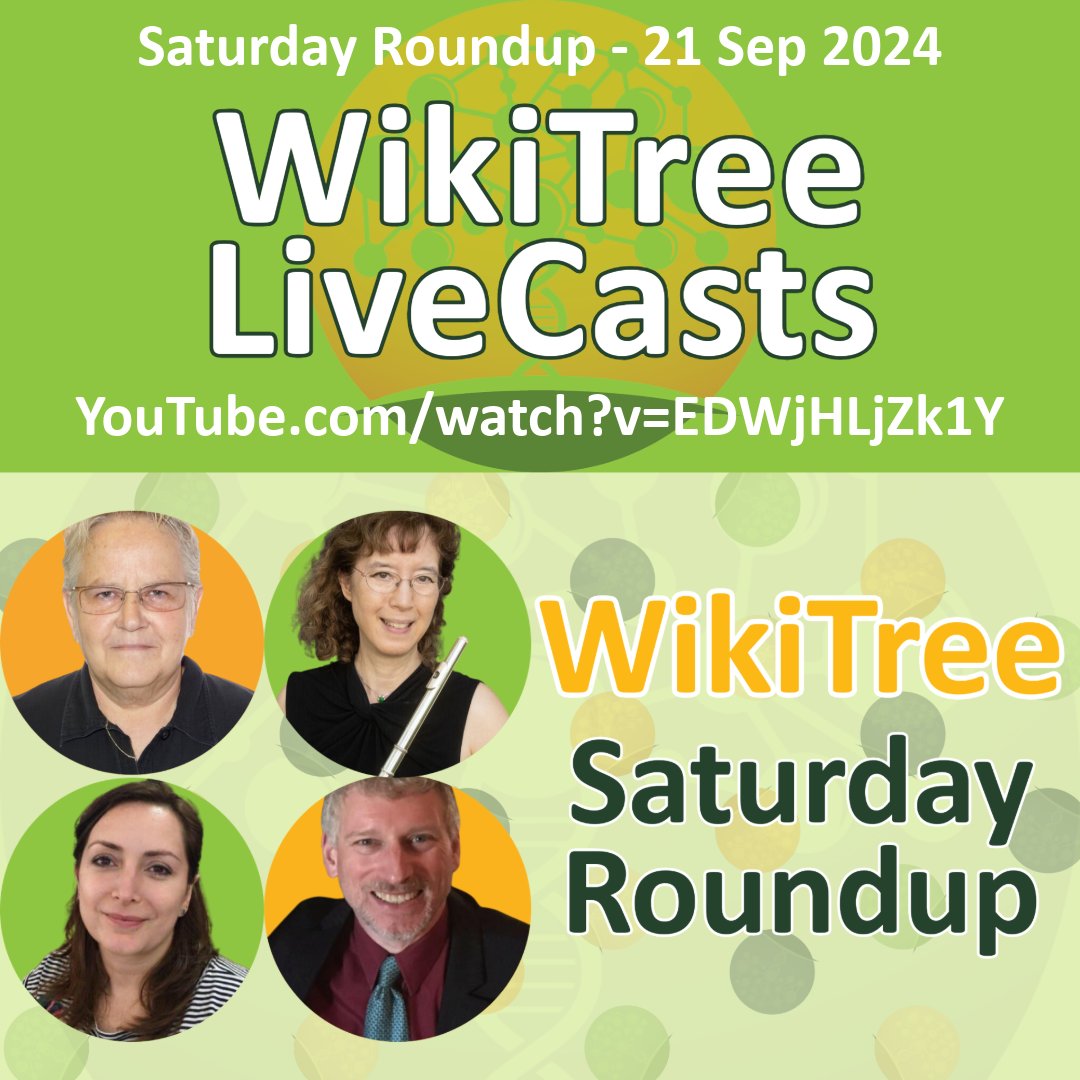 WikiTreers's tweet photo. Tune in at 10 AM EST for another #LiveCast #SaturdayRoundup
https://t.co/emrlPhKoen
#QuestionOfTheWeek #ConnectionFinder #12Photos #52Ancestors
#CollaborativeGenealogy https://t.co/S8mpKmRd4y