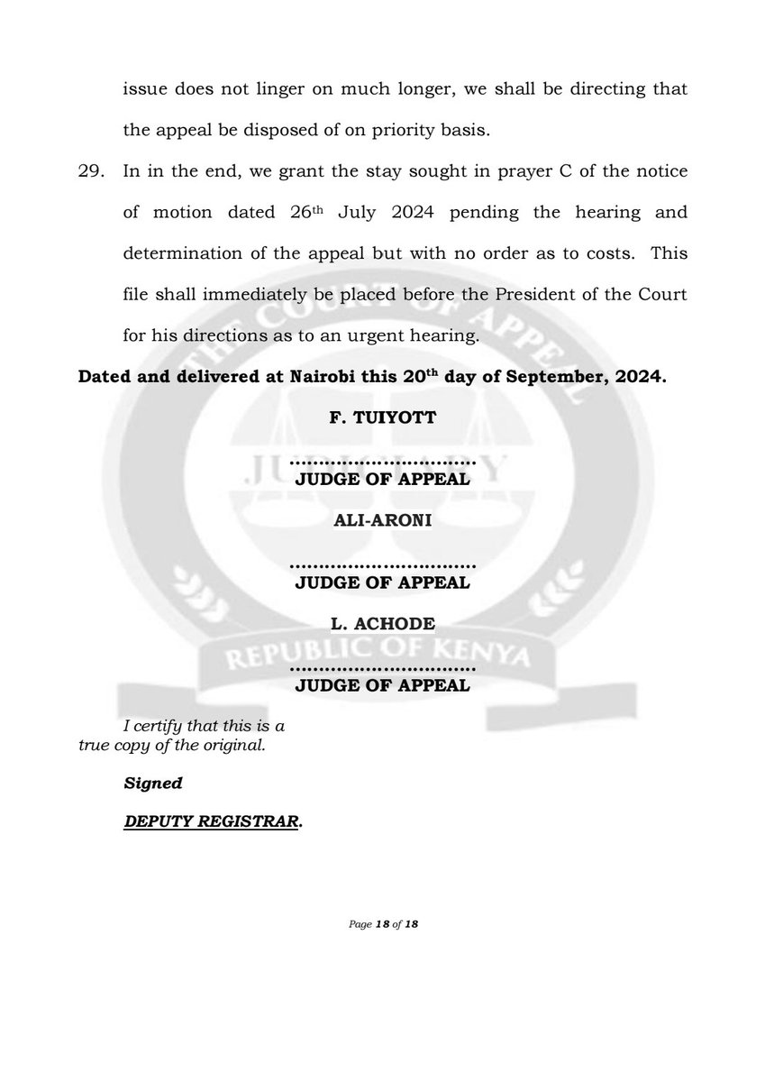 Faith Odhiambo (@faithodhiambo8) on Twitter photo The Court of Appeal has stayed the execution of the High Court's judgement declaring the Social Health Insurance Act unconstitutional until the appeal by the CS <a href="/MOH_Kenya/">Ministry of Health</a> is heard and determined. In arriving at this determination, the Court of Appeal reasoned that the act having The Court of Appeal has stayed the execution of the High Court's judgement declaring the Social Health Insurance Act unconstitutional until the appeal by the CS <a href="/MOH_Kenya/">Ministry of Health</a> is heard and determined. In arriving at this determination, the Court of Appeal reasoned that the act having