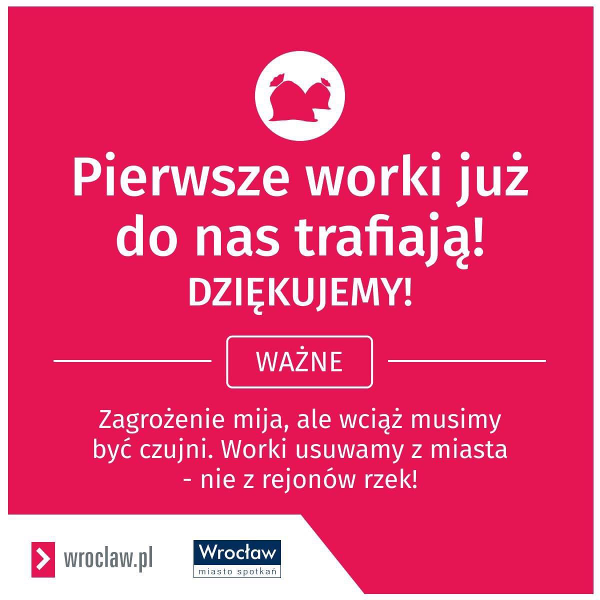 Uwaga❗️
Wolontariat Wrocław przekazuje- potrzebujemy pomocy do ładowania worków z piaskiem na auta, które pojadą zabezpieczać wały dalej, na Dolny Śląsk, tam gdzie jest potrzeba. 
🔥Stadion Tarczyński, parking wejście B
🔥Stadion Olimpijski, parking przy trybunie zachodniej