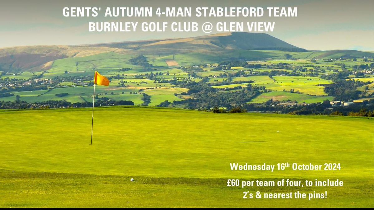 Stop Press! A brand new midweek open team event at Burnley Golf Club. Our course is in great condition-why not enter a team and come and see for yourselves? Its just £15 pp (£60 for a team of four) including 2's &amp; nearest the pins! burnleygolfclub.com or via Golf Empire.