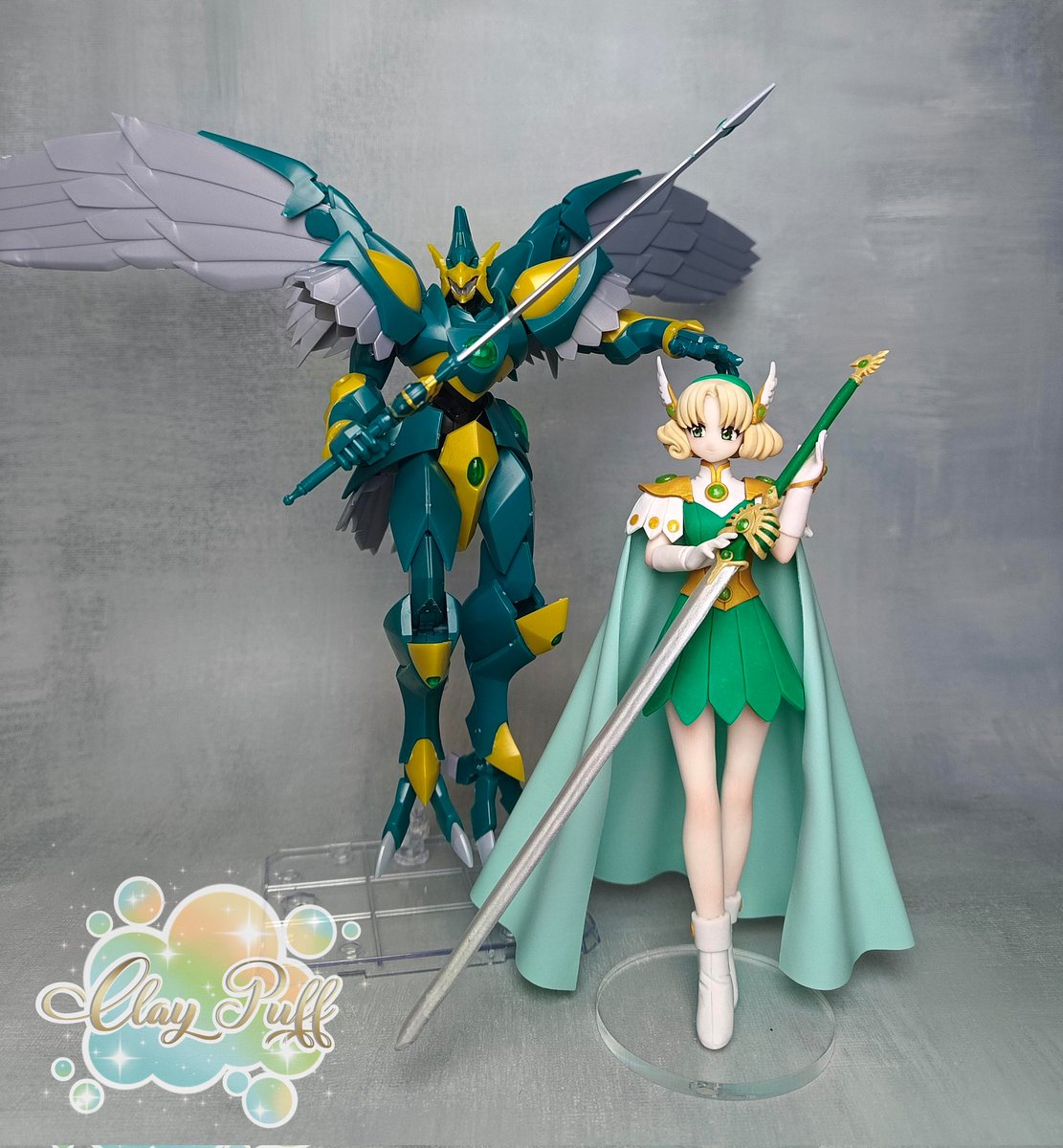 ClayPuff's tweet photo. Fuu Hououji with Rune God Spirit of Air Windom Moderoid.
Fuu Hououji figure, 6 inches, and the sword are made from polymer clay, gems are made from uv resin. and the cape is made from air dry clay...
Handmade be ClayPuff
#MagicKnights #fuu #MagicKnightRayearth https://t.co/SqUMFGRRE5