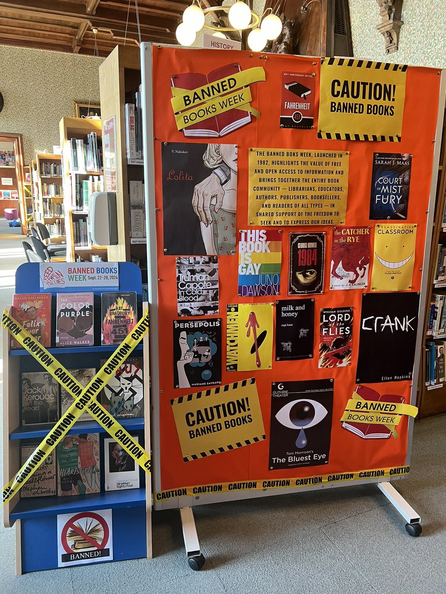 FettesLibrary's tweet photo. Our most talked about display to date! Raising awareness of censorship issues by celebrating Banned Books week, showcasing books that have been banned or challenged around the world. Lots of questions and surprised remarks from students @Fettes_College #BannedBooksWeek https://t.co/gb1OKoMfMZ