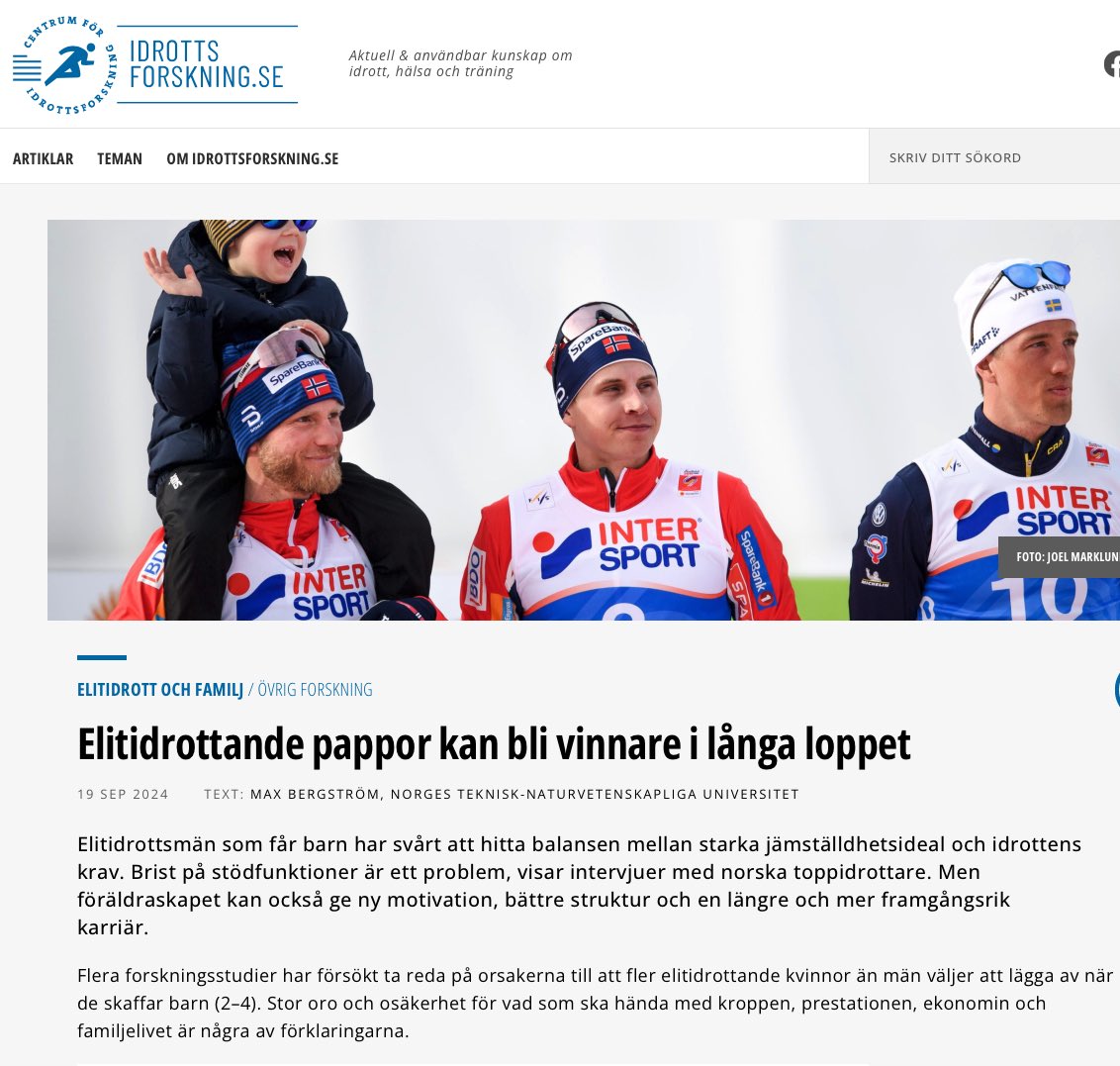 En av våre siste artikler er omtalt på det svenske forskningsnettstedet idrottsforskning.se. Flott at forskningen spres bredere enn forskningsartikler 😀 idrottsforskning.se/elitidrottande… <a href="/NTNU/">NTNU</a> <a href="/SPDSSntnu/">SPDSS - forskningsgruppe NTNU</a>