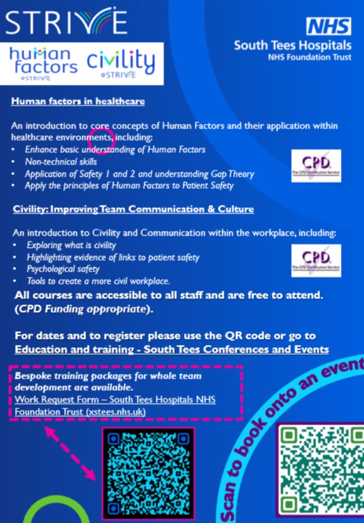 Jen Trafford (@jen14353147) on Twitter photo Wondering how we can make a positive difference to patient outcomes. Then come along to hear about #HumanFactors and #Civility staff from both <a href="/SouthTees/">South Tees Hospitals</a> and <a href="/NTeesHpoolNHSFT/">North Tees and Hartlepool NHS Foundation Trust</a> are invited to register via the <a href="/EventsStrive/">STRIVE Events</a> southtees.nhs.uk/about/educatio… Wondering how we can make a positive difference to patient outcomes. Then come along to hear about #HumanFactors and #Civility staff from both <a href="/SouthTees/">South Tees Hospitals</a> and <a href="/NTeesHpoolNHSFT/">North Tees and Hartlepool NHS Foundation Trust</a> are invited to register via the <a href="/EventsStrive/">STRIVE Events</a> southtees.nhs.uk/about/educatio…
