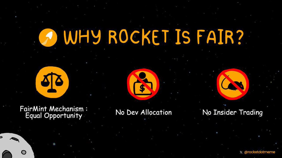 WHY ROCKET IS FAIR?

#RocketProtocol is built to bring security and fairness to memes. But why Rocket is fair?

- #FairMint ecosystem ensures all participants have the same opportunity to mint meme coins at the same time and price. 

- No developer allocation. Meme creators also