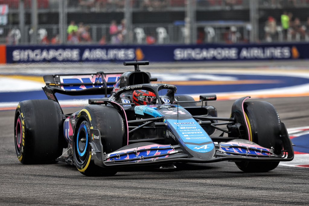 AlpineF1Team's tweet photo. Making early progress through the run plan 📝

Currently out on mediums, looking to rubber the track in, after last night’s rain 🌧️ https://t.co/F8ClBQlIq5