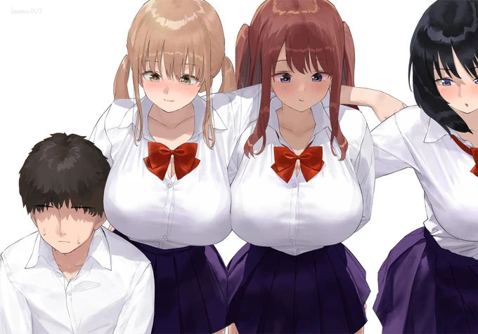おっぱいをぶつけて遊ぶ巨乳女子達のイラスト