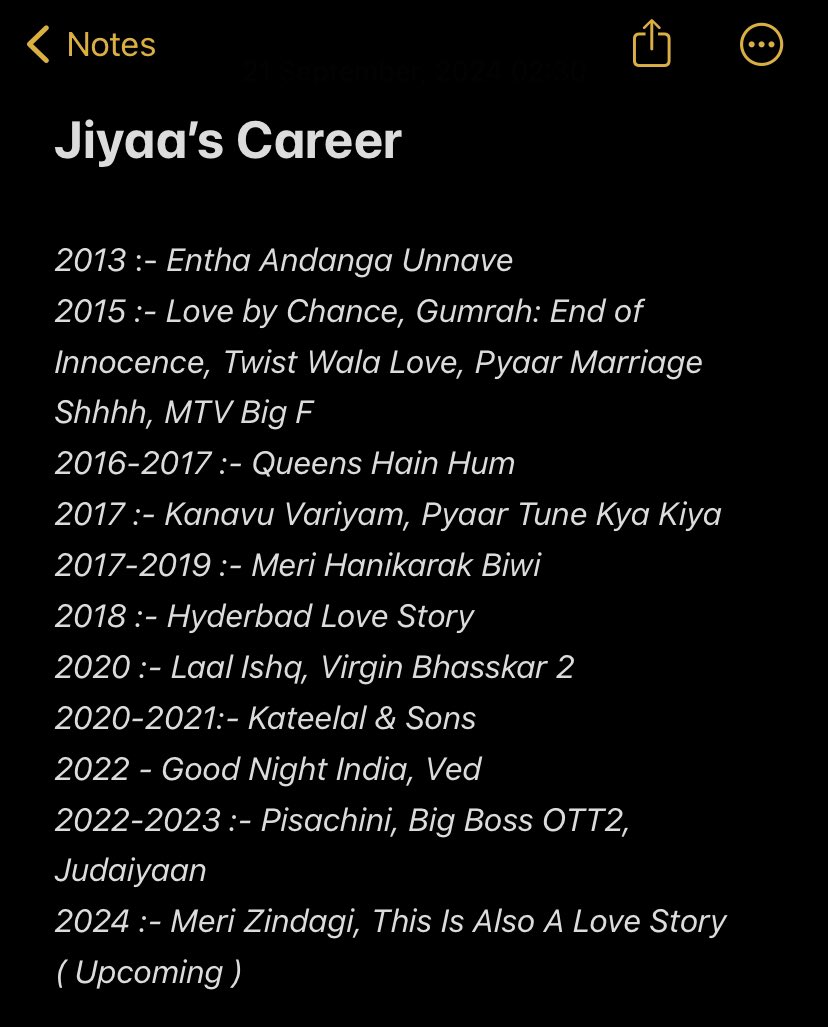Now i dare haters to call her velli &amp; jobless with any valid point ( ik they won’t have any ) cuz there’s no way she was velli or is velli. She never took a break from 2013 to till now except of 2014. Kids giving her tags NTK “jitni unnki umr nahi usse zyada Jiya ki projects hai”