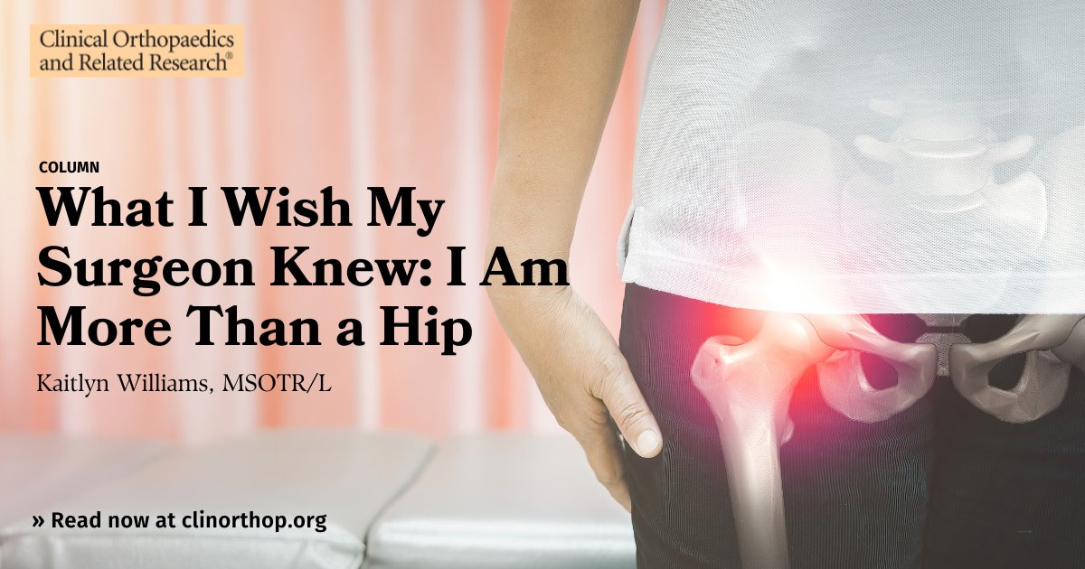"You asked how I was feeling... After listening to me patiently, you queried again: 'How are you feeling emotionally?'... No surgeon had ever asked me that before," writes Kaitlyn Williams in #CORR's latest #WhatIWishMySurgeonKnew column #orthoTwitter ow.ly/lKEe50TreOM