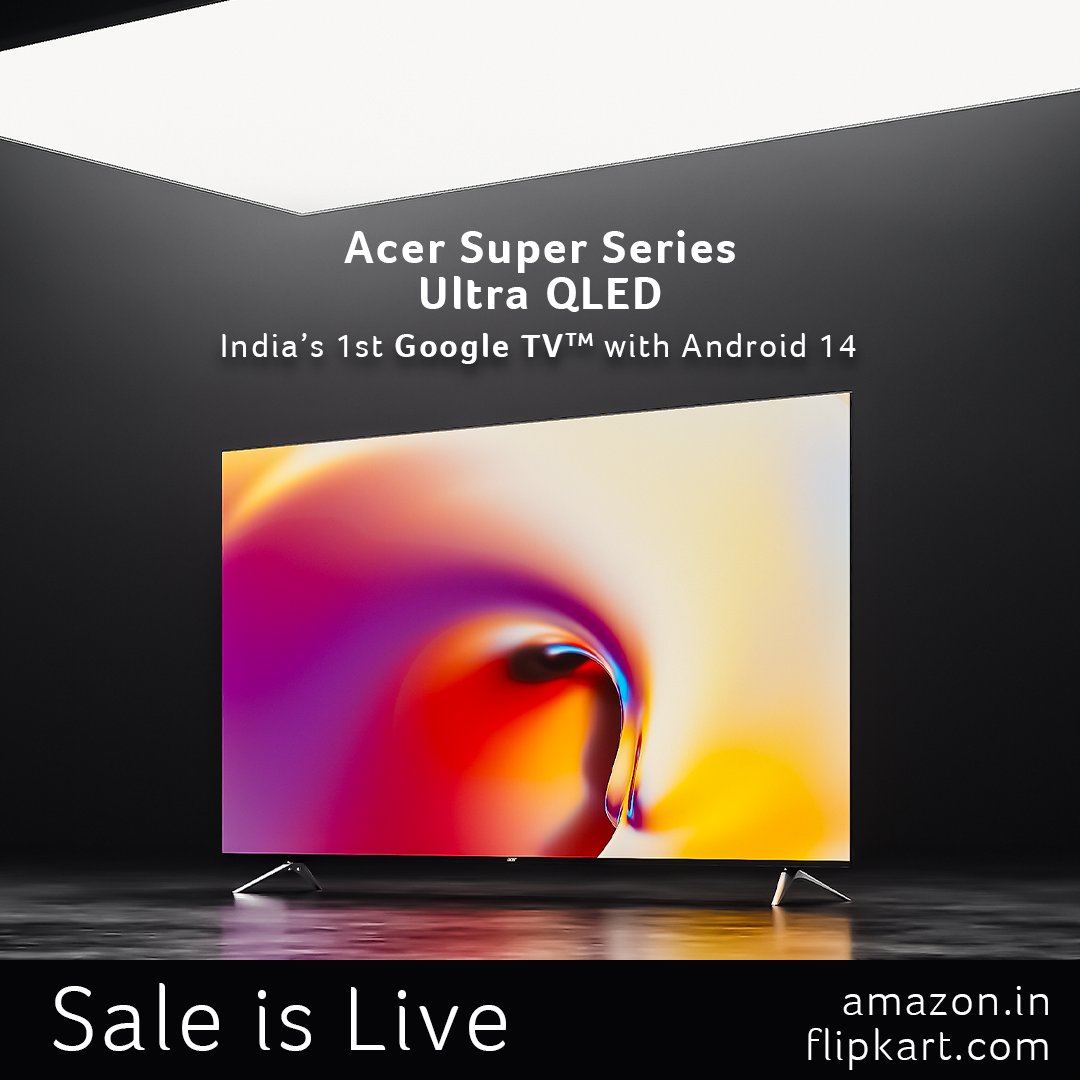 AcerTVIndia's tweet photo. The wait is over!! 🎉
Get ready to experience the future of television with Acer's Super Series Ultra QLED - India's first Google TV running Android 14!
Available now on Amazon and Flipkart!
Buy now- https://t.co/OOerxJLn31
#AcerTV #GoogleTV #Android14 #UltraQLED #TV #QLEDTV https://t.co/tcHAbf0m4R