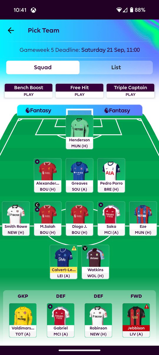 GW5 🔒
Salah(C)
2FT- Isak🔁Watkins, Muniz🔁 DCL
OVR-3.1m🌍
Good luck lads 
#FPL #FPLCommunity #deadline #fpldeadline
