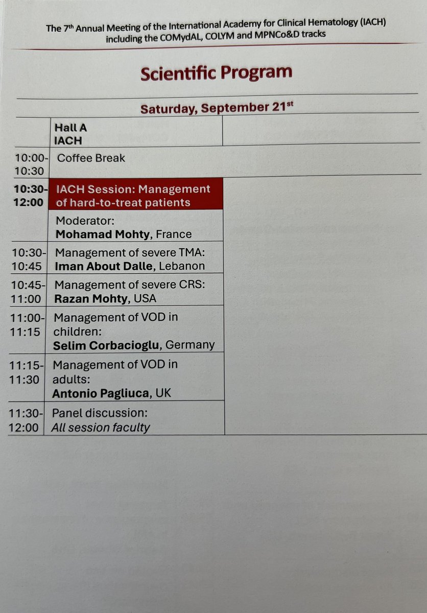 Mohamed Kharfan-Dabaja, MD, MBA (@mkd_bmt) on Twitter photo Excellent panel discussion on the hard-to-treat complications of allogeneic hematopoietic cell transplantation and CAR T-cell therapy at the 2024 <a href="/TheIACH/">IACH</a> by <a href="/Mohty_EBMT/">Mohamad Mohty</a> @SelimCorbaciog1 <a href="/Razan_Mohty/">Razan Mohty</a> <a href="/ProfBMT/">Antonio Pagliuca</a> <a href="/ImanAboudalle/">iman aboudalle</a> in #Paris Excellent panel discussion on the hard-to-treat complications of allogeneic hematopoietic cell transplantation and CAR T-cell therapy at the 2024 <a href="/TheIACH/">IACH</a> by <a href="/Mohty_EBMT/">Mohamad Mohty</a> @SelimCorbaciog1 <a href="/Razan_Mohty/">Razan Mohty</a> <a href="/ProfBMT/">Antonio Pagliuca</a> <a href="/ImanAboudalle/">iman aboudalle</a> in #Paris