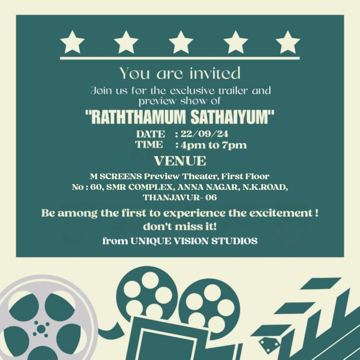 U_V_Productions's tweet photo. First ever Webseries Release event From Thanjavur Circle…
.
Event sponsor @brand_maker_dm 
.
Co- presented by @logout_creations_offl 
.
Social media partners @patchwork_offl @sorgaboomi_tn_49 @mythanjai
.
Creators and technicians are welcome ✨🙏🏻
#directormanisragavan https://t.co/Wofgq9cp6b
