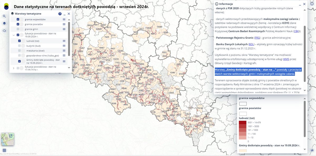 StatPoland's tweet image. In the #GeostatisticsPortal, a map was published showing #StatisticalData in a kilometer grid in the areas affected by the flood – as of 19.09.2024. The map is available in the geo.stat.gov.pl/app/cat/ Resources Catalog.
#StatisticsPoland #Flood2024