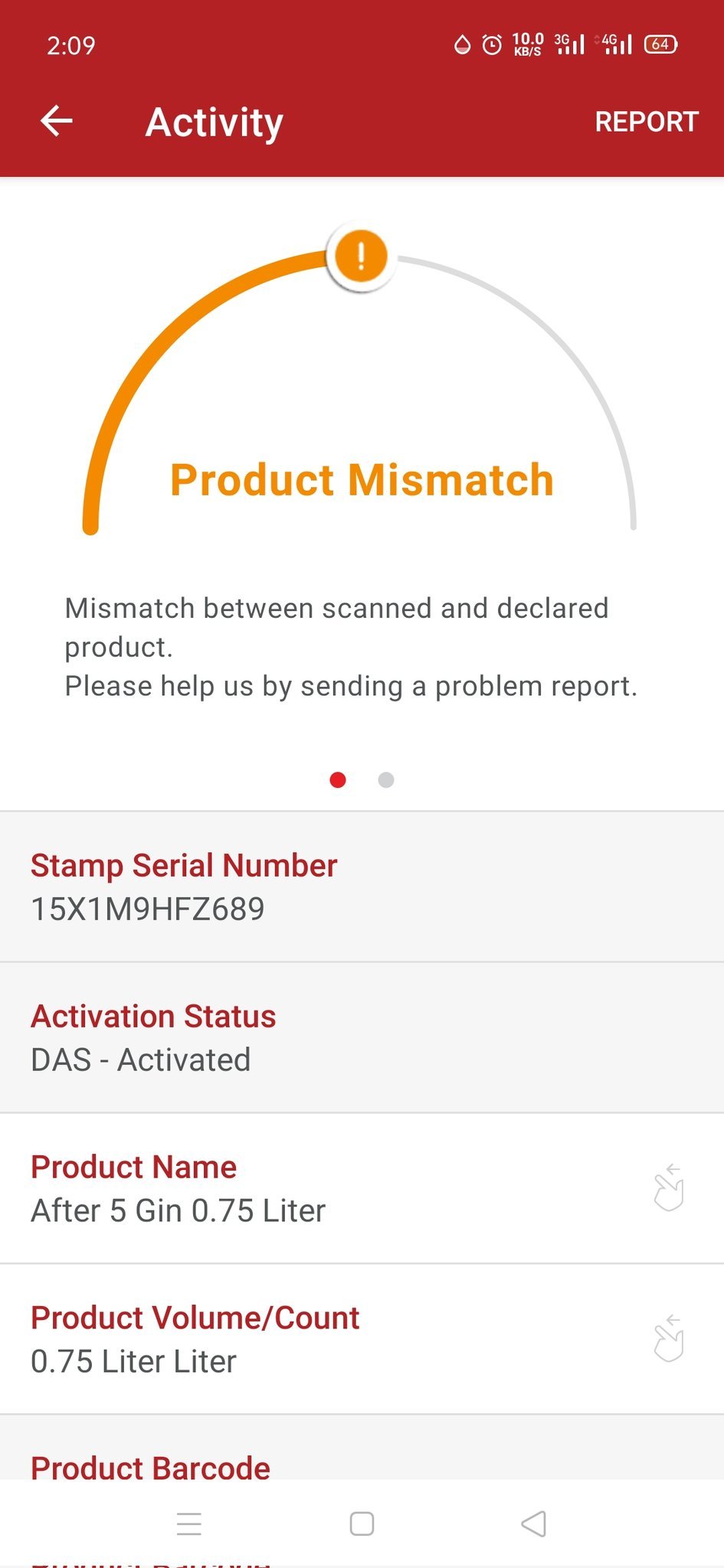 Customer's screenshot showing error message from Quickmart  mismatch