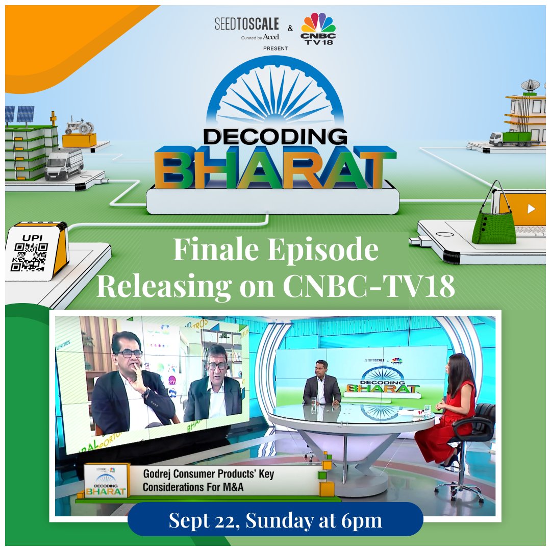 CNBCTV18News's tweet photo. The finale of our #DecodingBharat series is Releasing Tomorrow!

Don’t miss the grand finale on Sunday, September 22 at 6 PM on CNBC-TV18. #DecodingBharat is presented by CNBC-TV18 in collaboration with SeedToScale.

@Seed2Scale @_AnandDaniel @amitabhk87 @ShereenBhan @accelindia