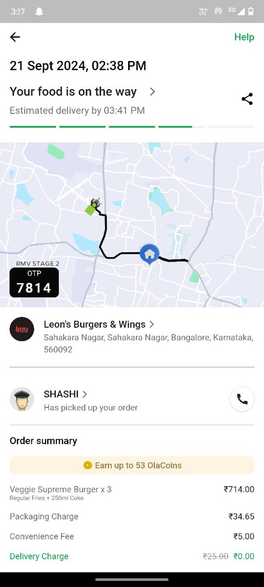 KushalDevadana2's tweet photo. @olafoods I ordered from Leon's Burger and was given a delivery time of 45 mins. It's now over an hour, and I can't reach either the delivery person or the restaurant. Please help me resolve this ASAP! 🍔⏳ #CustomerSupport #FoodDelivery https://t.co/U1TRve7p6n