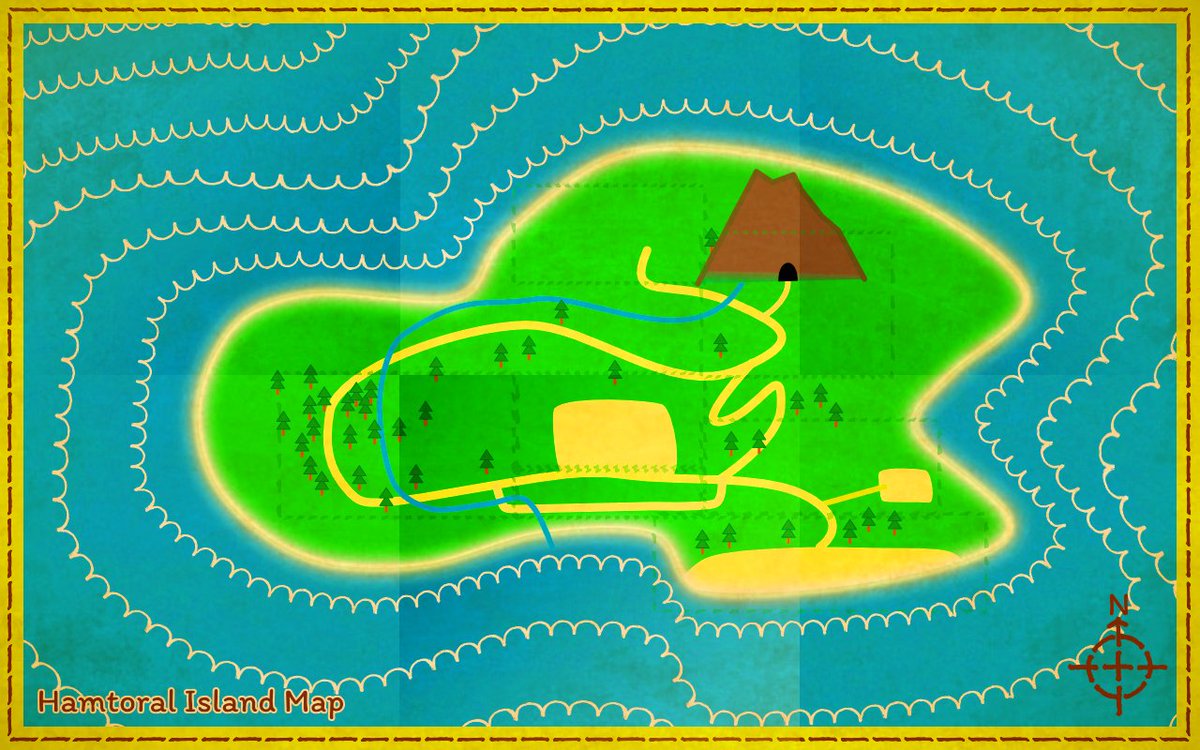 FarmtasticGame's tweet photo. And here's my first attempt for island map, dated Aug 27, 2021.
Village had different name at that time (Hamtoral) which was a reference to my plans for this game from 2001.
Initial idea was that it would fold and unfold when opening, that's why you can see it divided to 6 parts. https://t.co/qIJJkrDHvW