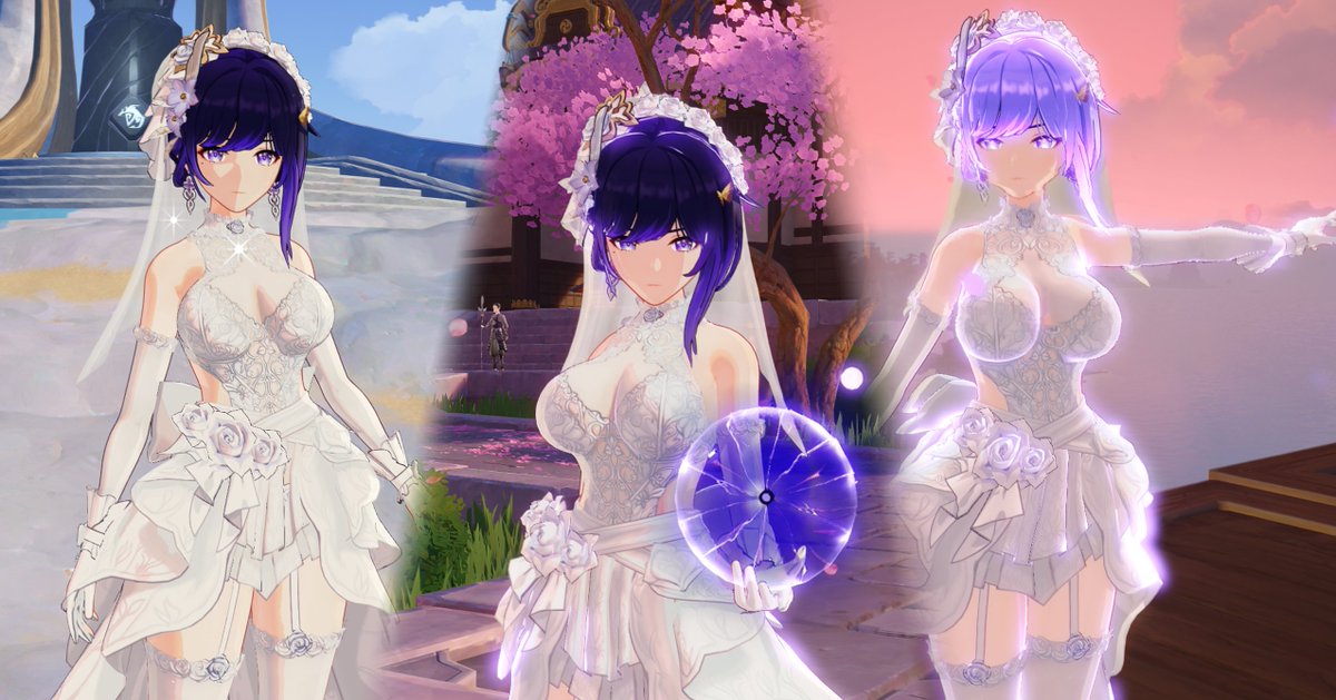 LewdLadModding's tweet image. Bridal Raiden Shogun has arrived! I really love she turned out, especially after the hours i put in texturing the lace 🥲