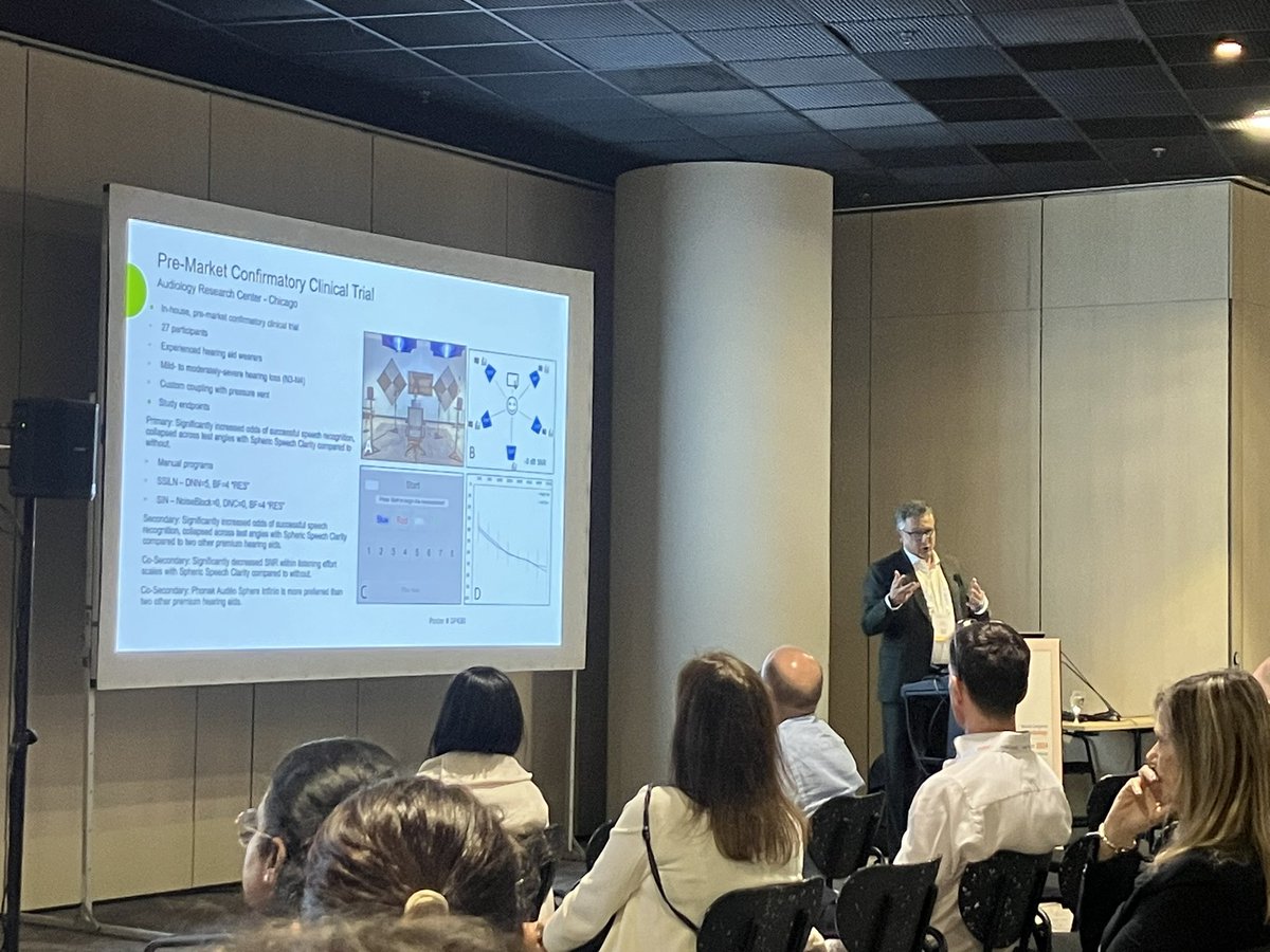 Brilliant session on hearing aid research at #WCA2024 in Paris with Stefan Launer <a href="/SonovaGroup/">Sonova</a> (pictured), Torsten Dau from the DTU and Sébastien Santurette of DTU and <a href="/OticonFdn/">Oticon Hearing Foundation</a>.