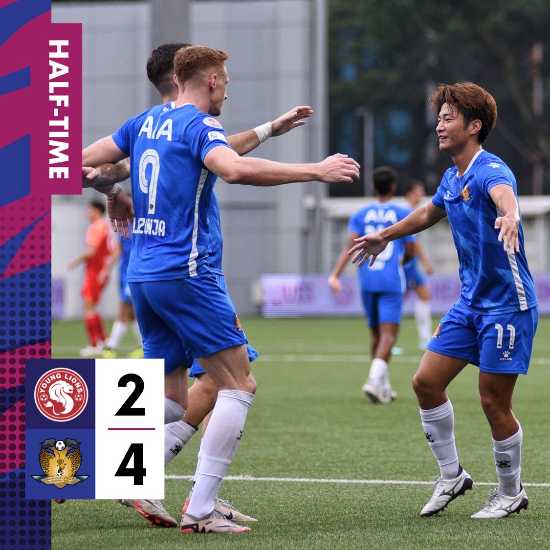SGPremierLeague's tweet photo. HALF-TIME Young Lions 2-4 Hougang #SPL 

Hougang ahead after a goal-fest in the first 45! #YGLHOU

LIVE ➡️ YouTube (https://t.co/PAdWulXlD0), meWATCH (https://t.co/advz4YFUkF), Singtel Ch 111 https://t.co/e0isxgQbRn