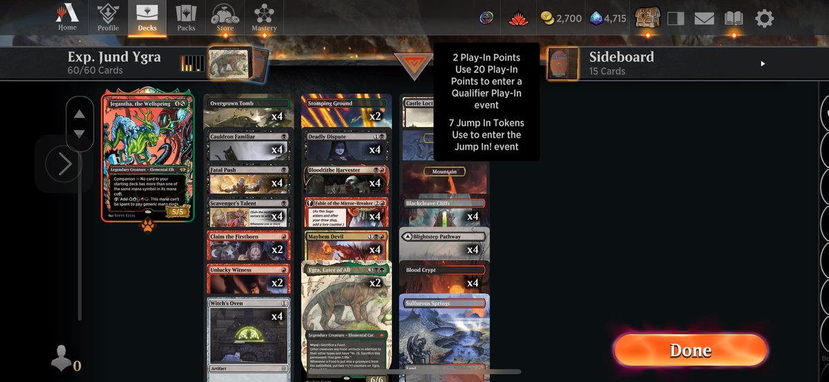 JammerSoul's tweet photo. Explorer Event 7-1 and Play-Point #202
After getting two more wins with Angels I wanted to explore this Jund Sac deck and not it’s cracked. Scavengers Talent is busted and I’m definitely going to work on this deck for the RC.
#MTGArena #mtgexplorer https://t.co/GpIGnGfLKT