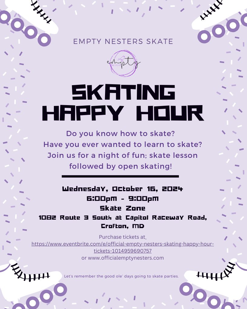 offemptynesters's tweet image. Let's go skating!  If you dont know how to skate like me, come at 6pm for a lesson,.  Get your tickets at officialemptynesters.com

#emptynesterlife #trynewthings #officialemptynester #skatinghappyhour