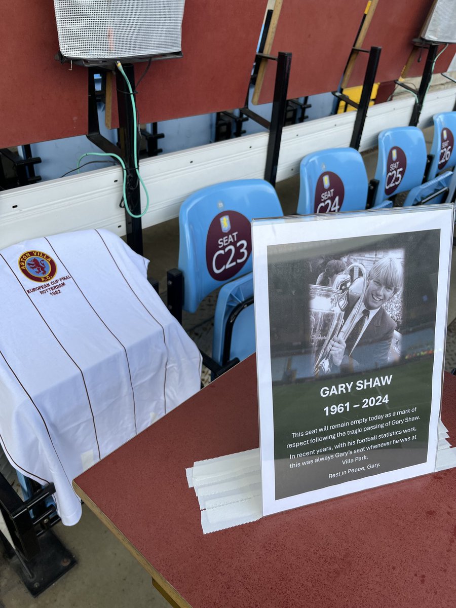 Pat Murphy (@patmurphybbc) on Twitter photo Thoughtful touch from โฆ<a href="/AVFCOfficial/">Aston Villa</a>โฉ today,leaving the press box seat empty that was usually occupied by Gary Shaw. Tribute from yours truly just before 2pm on โฆ<a href="/5liveSport/">BBC 5 Live Sport</a>โฉ Thoughtful touch from โฆ<a href="/AVFCOfficial/">Aston Villa</a>โฉ today,leaving the press box seat empty that was usually occupied by Gary Shaw. Tribute from yours truly just before 2pm on โฆ<a href="/5liveSport/">BBC 5 Live Sport</a>โฉ