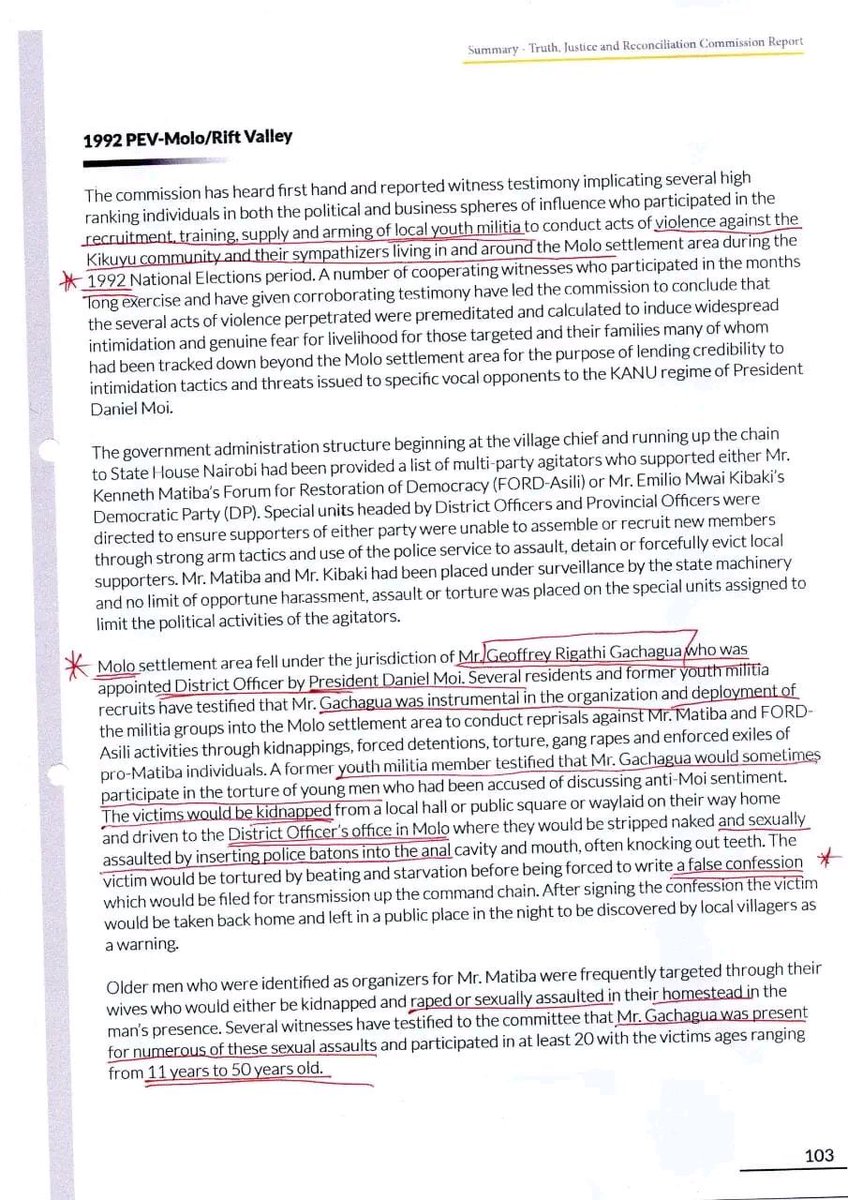 _Yanoh's tweet photo. Before you sympathise with Rigathi Gachagua, take a look at this page of a report by TJRC on the 199e Post election violence in Molo. https://t.co/X8C5xCZFYO