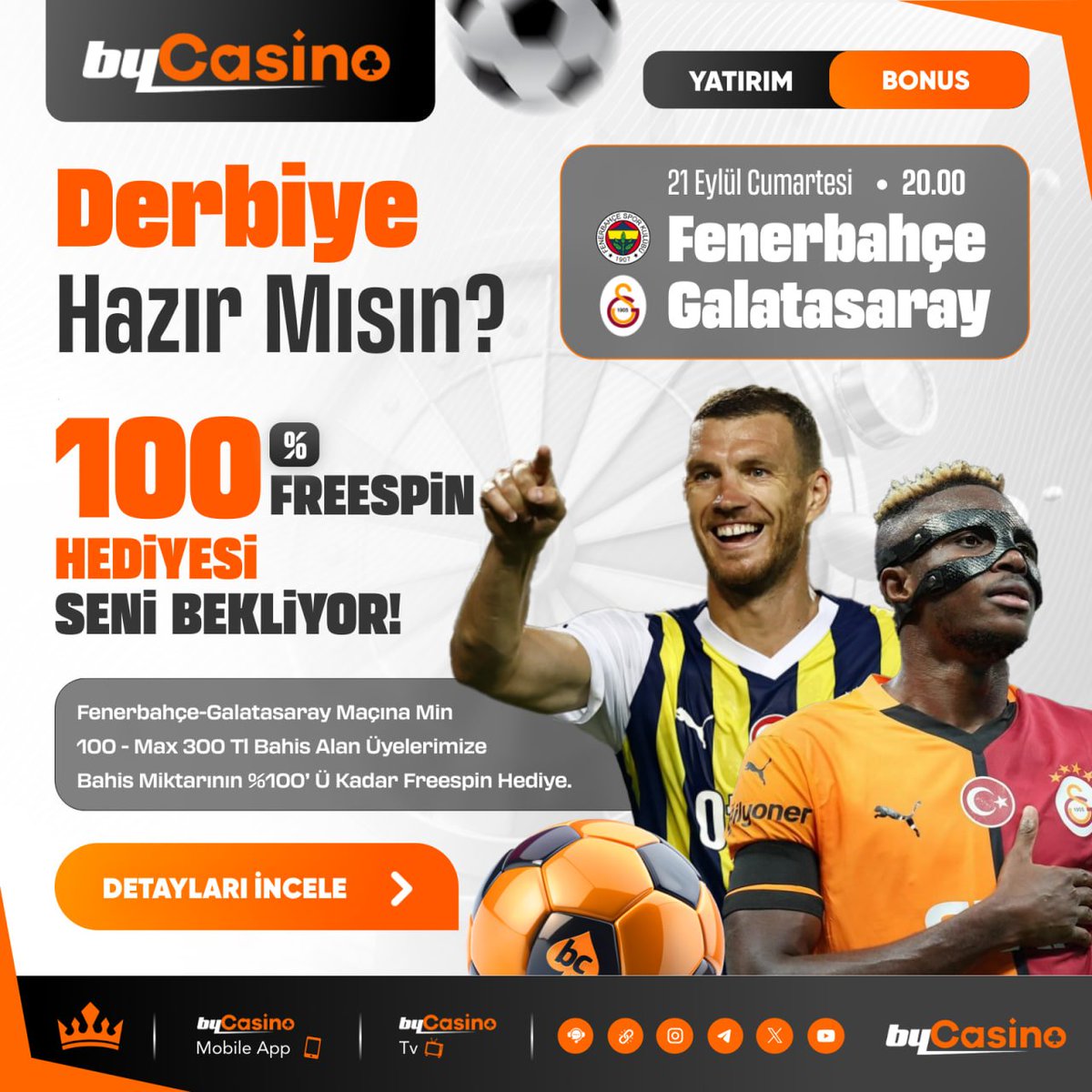 📲cutt.ly/ueEAIwc3

BYCASİNO' Da Derbi Heyecanı ⚽️

 FENERBAHÇE 🆚 GALATASARAY 

☄️ MİN 100 - MAX 300 TL MAÇ ÖNÜ BAHSİNİZE
☄️ %100 FREESPİN HEDİYE ! KOD: BYDERBIFS

⚫️ YATIRIMINI YAP 
⚫️ KODU KULLAN
⚫️ BELİRTİLEN MİKTARLAR ARASINDA BAHİS AL
⚫️ BONUSUN AKTİF OLSUN