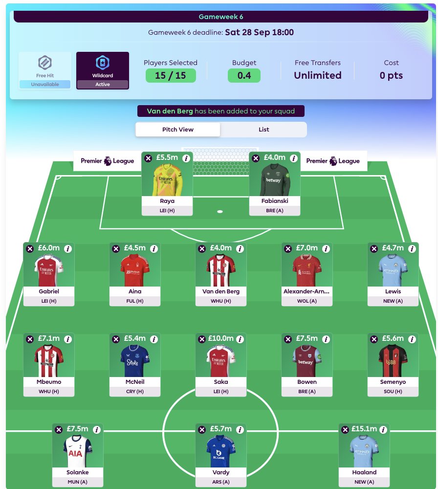 fplgoo's tweet photo. Wildcard Active For GW6!
My initial draft, thoughts?

#Fantasy #PremierLeague https://t.co/M1rC23pt2l