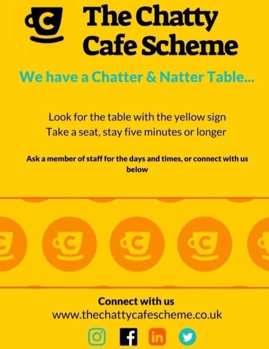 GWCbarwell's tweet photo. 🍵 ☕️ 🍵 ☕️ 🍵 ☕️ 🍵 ☕️ 🍵 ☕️ 🍵 

🔊 Chatty Cafe.

Each Wednesday, 10am.
Get a tea or coffee and join our Chatter and Natter table.
As well as making new friends, you can:

📺 Watch our TV.
📖 Read a book or magazine.
🌟 Complete our big jigsaw. 

#Barwell https://t.co/bUvwWVFTgH