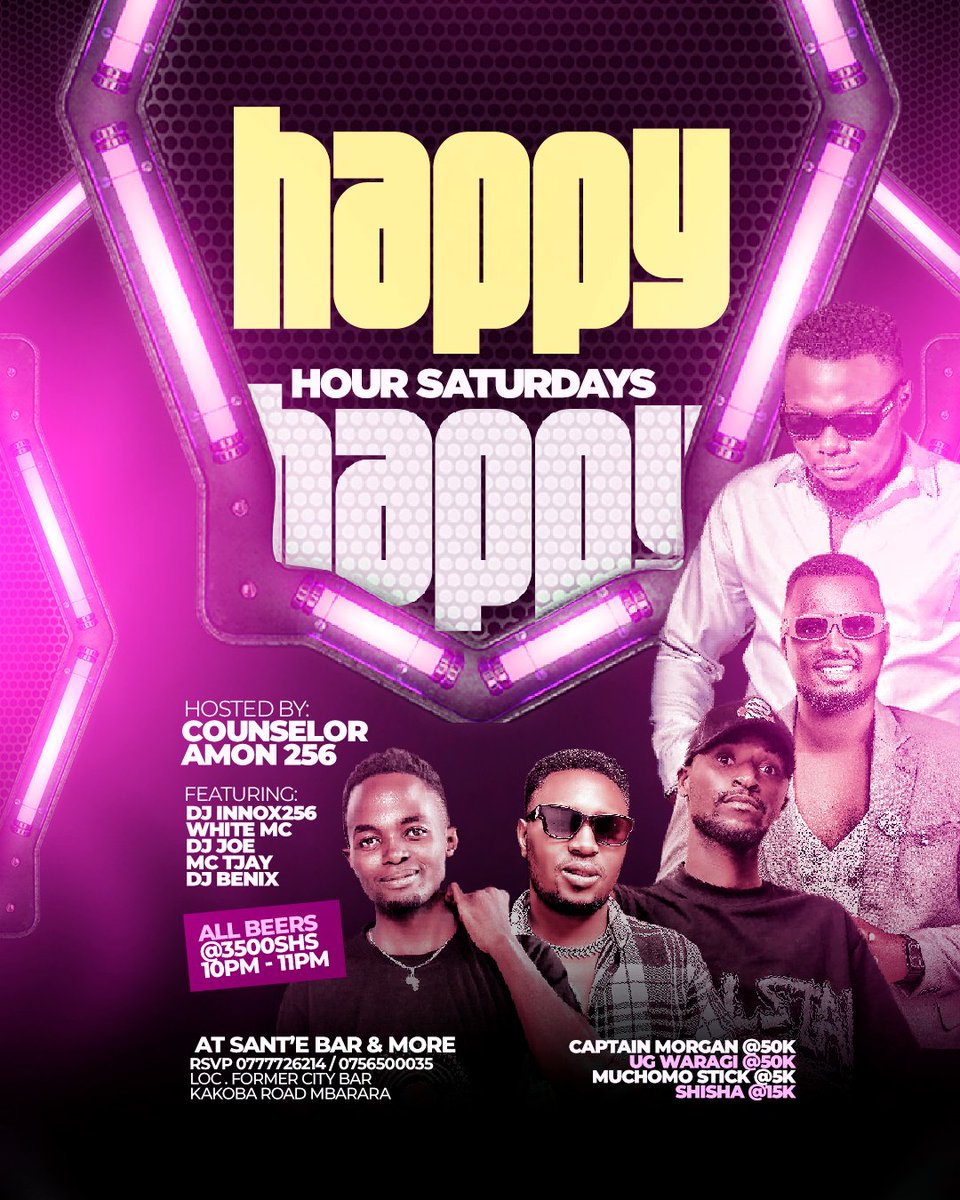 SanteBar1's tweet photo. Your Favorite Saturday Night Party #HappyHourSaturdays 🔥is here, ready to turn it up tonight? 
We got your favorite deejays playing dope music and fire emcees on the hyping policy! 🧨| At Sant'e Bar And More...

All Beers at Shs 3500 From 10pm  - 11pm https://t.co/898JiV9rVy